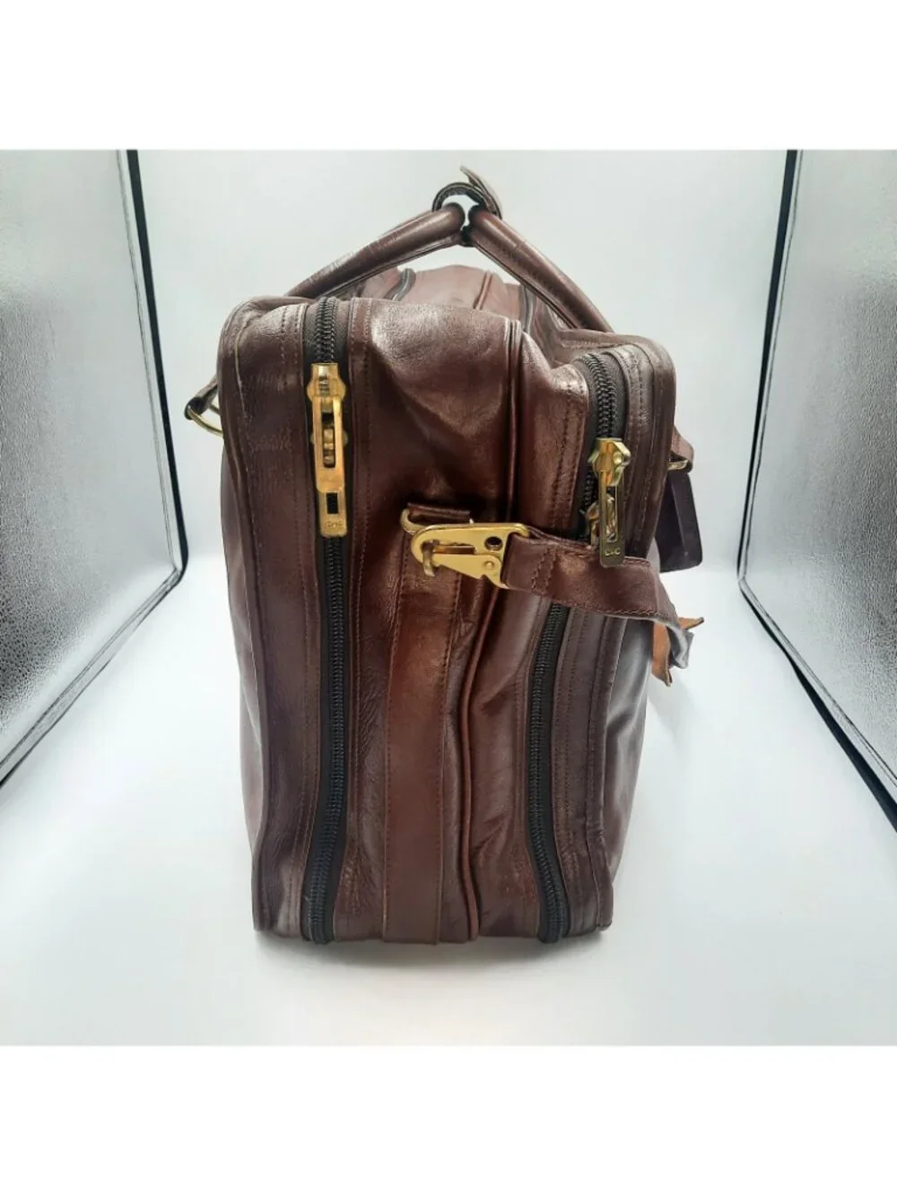 Vintage Tumi Alpha Bag Brown Leather 3 Zip Weekender Duffle Colombia 1975 RARE!